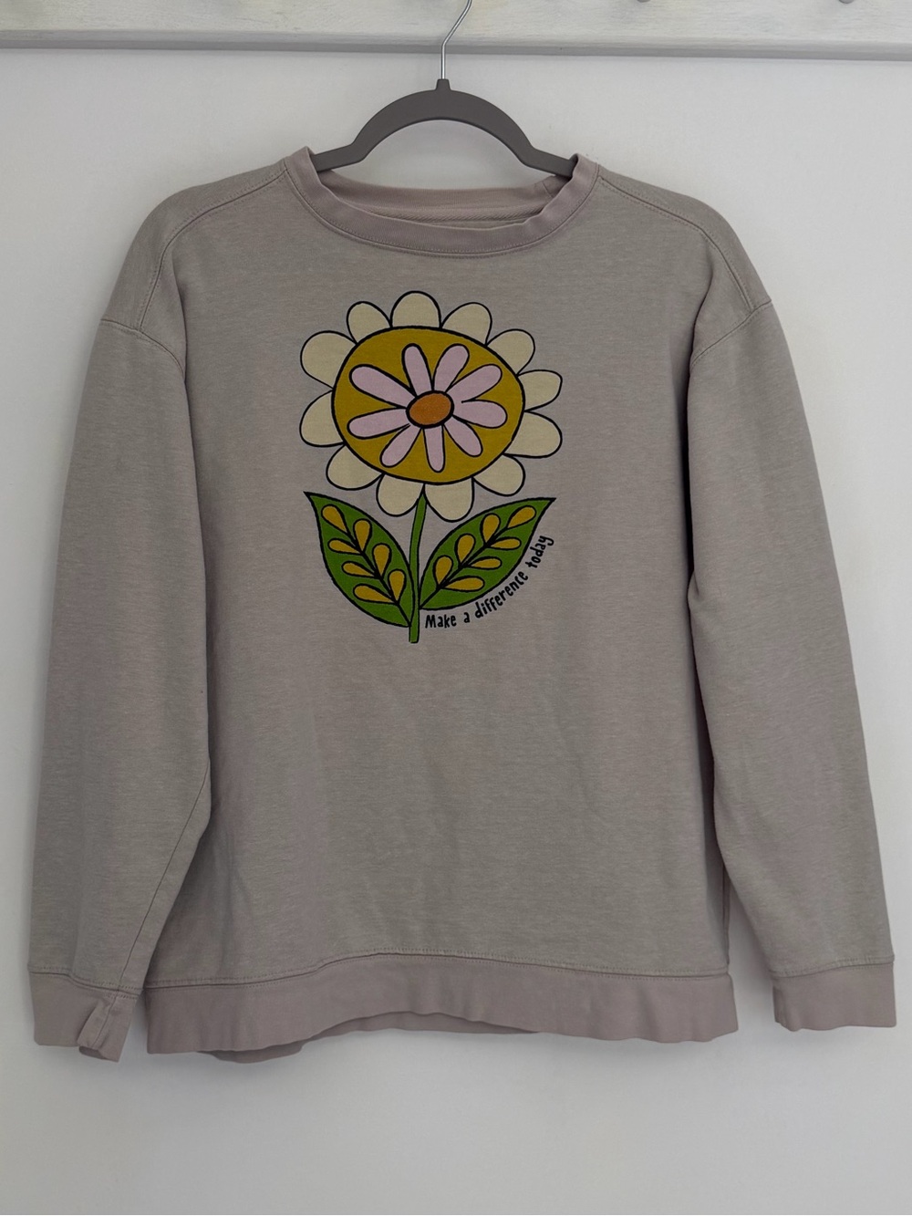 Natural Life "Make A Difference Today" Cream Flower Crew Neck Sweatshirt